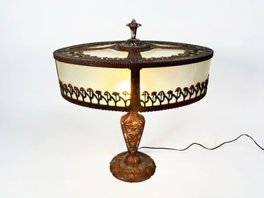 Antique 1920s Slag Glass lamp likely from the Art Nouveau period of the early 20th century.