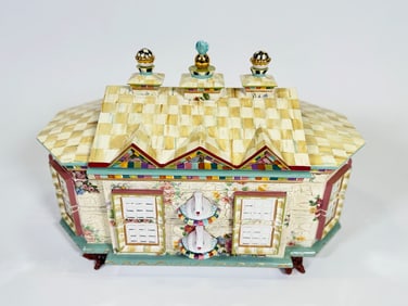 MACKENZIE CHILDS CHICKEN PALACE JEWELRY BOX ~ HAND PAINTED W/ CERAMIC ADORNMENTS INCLUDING, CERAMIC