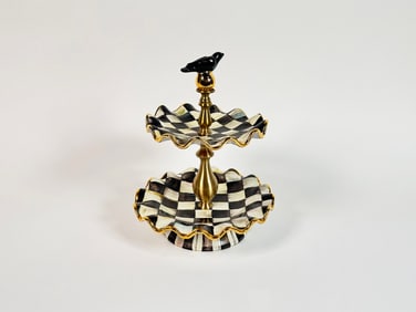 Retired Mackenzie-Childs Courtly Check two-tier sweet/dessert stand