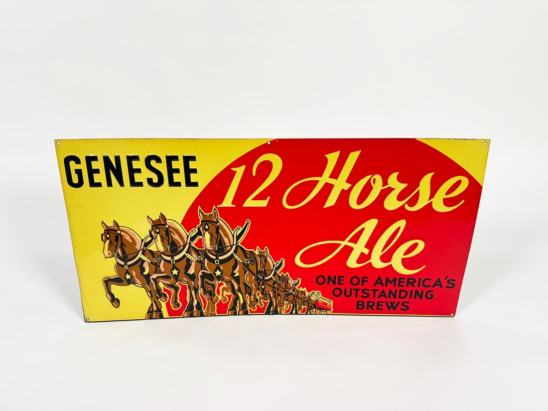 Scarce NOS 1930s Genesee 12 Horse Ale single-sided embossed tin sign. (1 of 1)