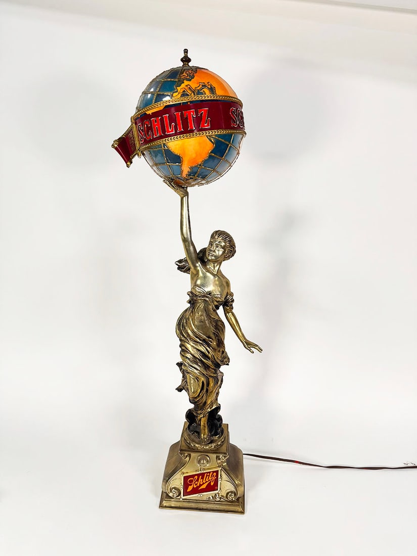1960s Schlitz Beer lady holding the world light-up tavern bar back three-dimensional sign/statue. (1 of 3)