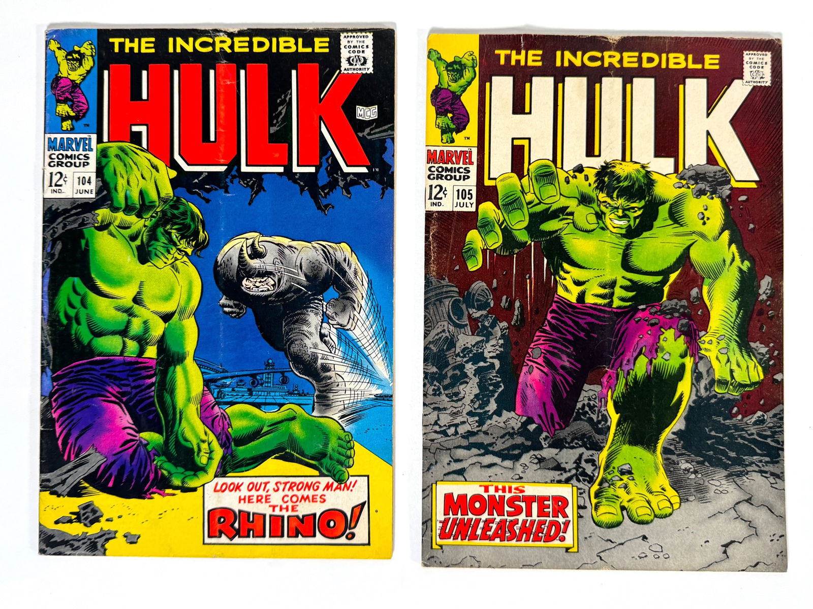 Lot of two 1968 The Incredible Hulk comics by Marvel. (1 of 2)