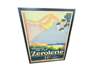 Rare 1923 Standard Zerolene Oil oversized filling station poster.