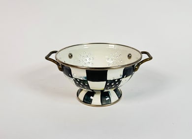 MacKenzie-Childs Courtly Check small hand-painted enamel colander.