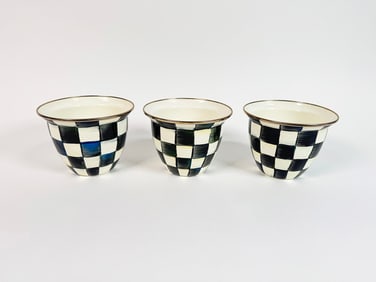 Lot of three MacKenzie-Childs Courtly Check flower pots.