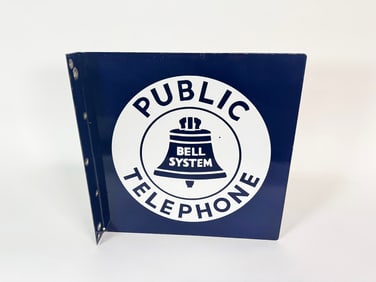Circa 1950s Bell Public Telephone double-sided porcelain sign.