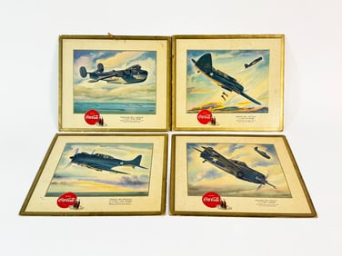 Lot of 4 World War II era Coca-Cola Military Planes cardboard diner signs.