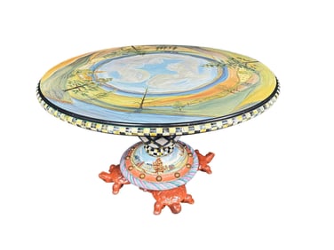 Rare hand-painted "Turtle Table" by Mackenzie-Childs. Beautiful  mahogany table with hand-painted