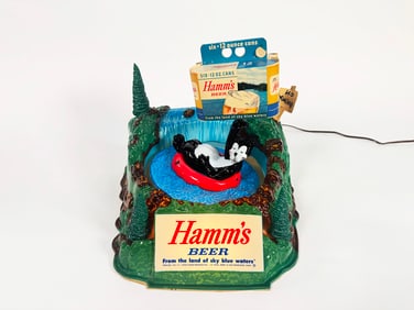 Rare 1950s Hamm's Beer Tuber Bear rotating motion sign.