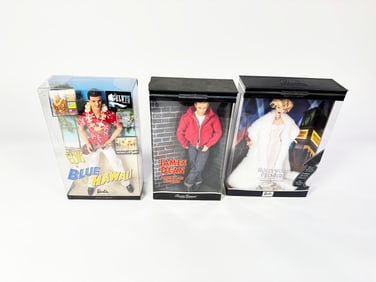Lot of (3) 1950s Entertainment Icon Barbie Dolls. Includes; Elvis Presley as Chad Gates from Blue