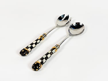 Pair of MacKenzie-Childs Courtly Check porcelain handled salad servers.
