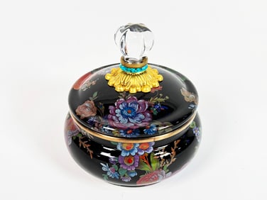 MacKenzie-Childs Black Flower Market squashed pot.