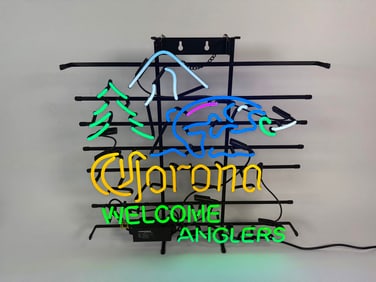 Choice Corona Beer Welcome Anglers neon tavern sign.