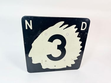 Circa 1960s North Dakota Highway #3 metal highway sign.