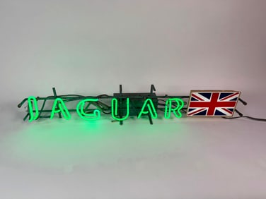 All original late 1960s Jaguar Automobiles single-sided dealership showroom sales neon sign.