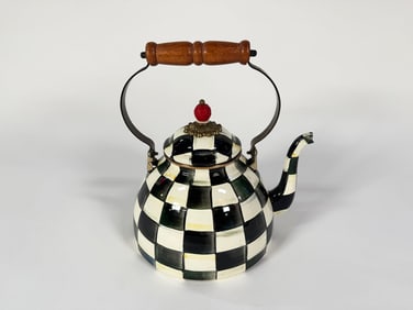 Large MacKenzie-Childs Courtly Checked enameled coffee pot.
