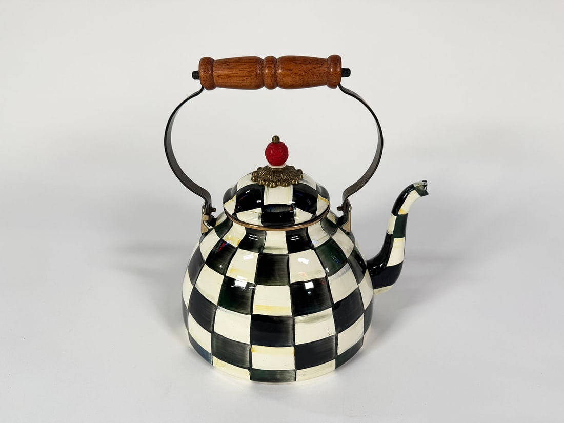 Large MacKenzie-Childs Courtly Checked enameled coffee pot. (1 of 3)