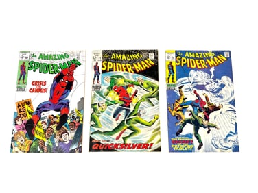Lot of three 1969 The Amazing Spider-Man comics by Marvel.