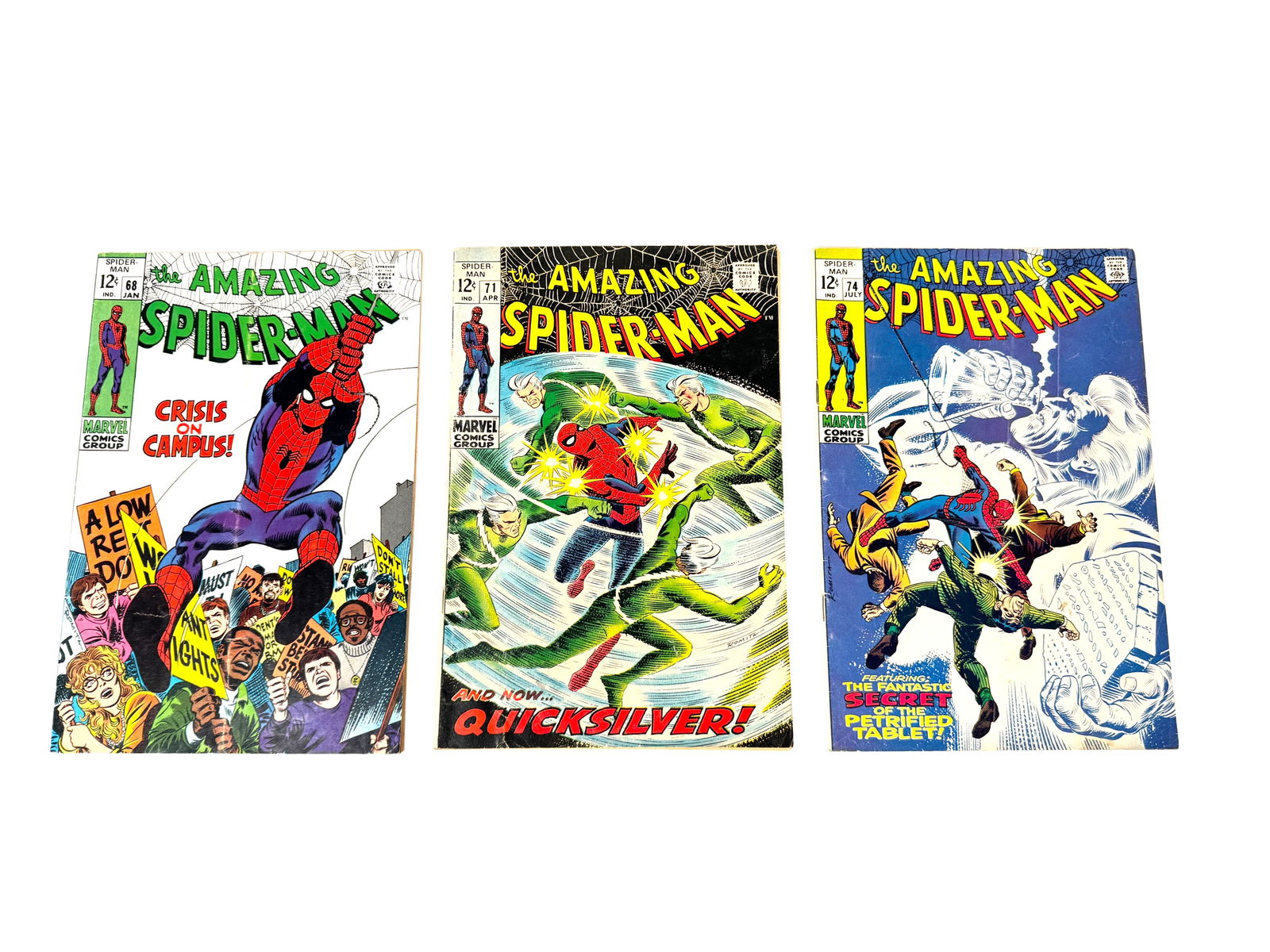 Lot of three 1969 The Amazing Spider-Man comics by Marvel. (1 of 2)