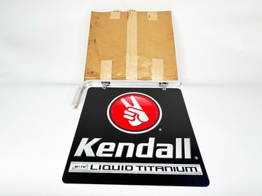 NOS vintage Kendall Motor Oil double-sided tin flange sign.
