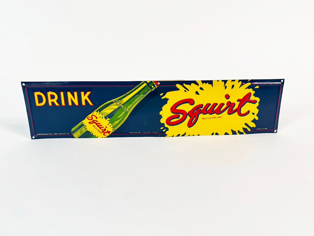 NOS 1941 Drink Squirt Soda single-sided embossed tin sign. (1 of 1)
