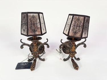 Pair of Fine Art Lamps handcrafted French Regency Torchiere wall sconce lamps.