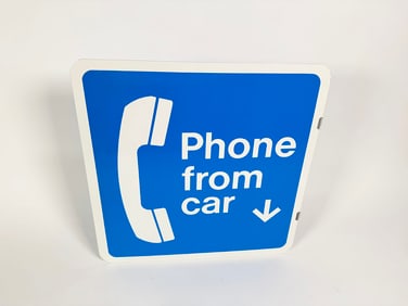 NOS 1970s Phone From Car double-sided tin flange sign.