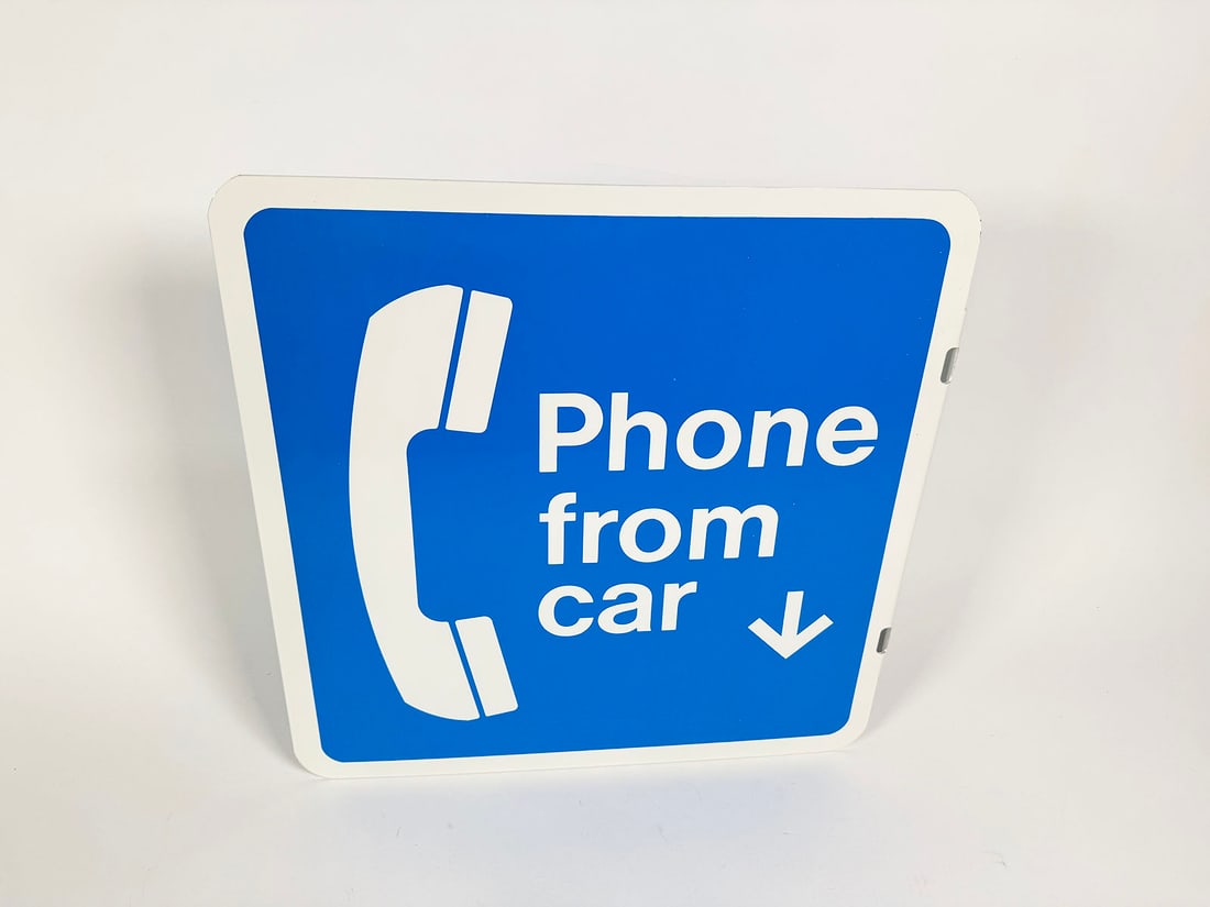 NOS 1970s Phone From Car double-sided tin flange sign. (1 of 2)