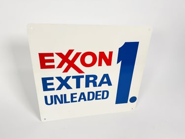NOS 1970s Exxon Extra 1 Unleaded single-sided tin service station sign.