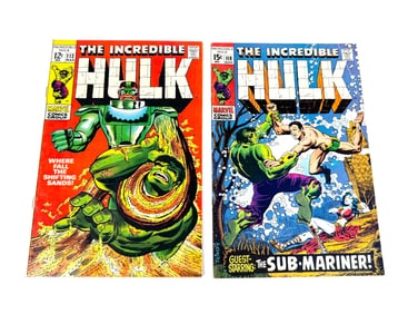 Lot of two 1969 The Incredible Hulk comics by Marvel.