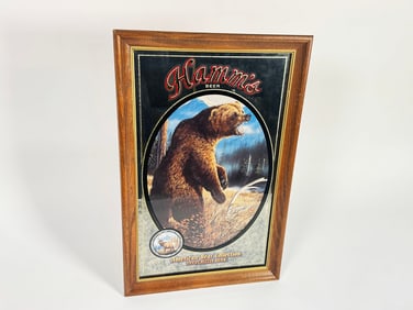 1993 Hamm's Beer Grizzly Bear wood-framed tavern mirror sign.
