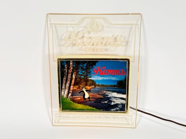 1980s Hamm's Beer single-sided light-up tavern sign with Bear logo.