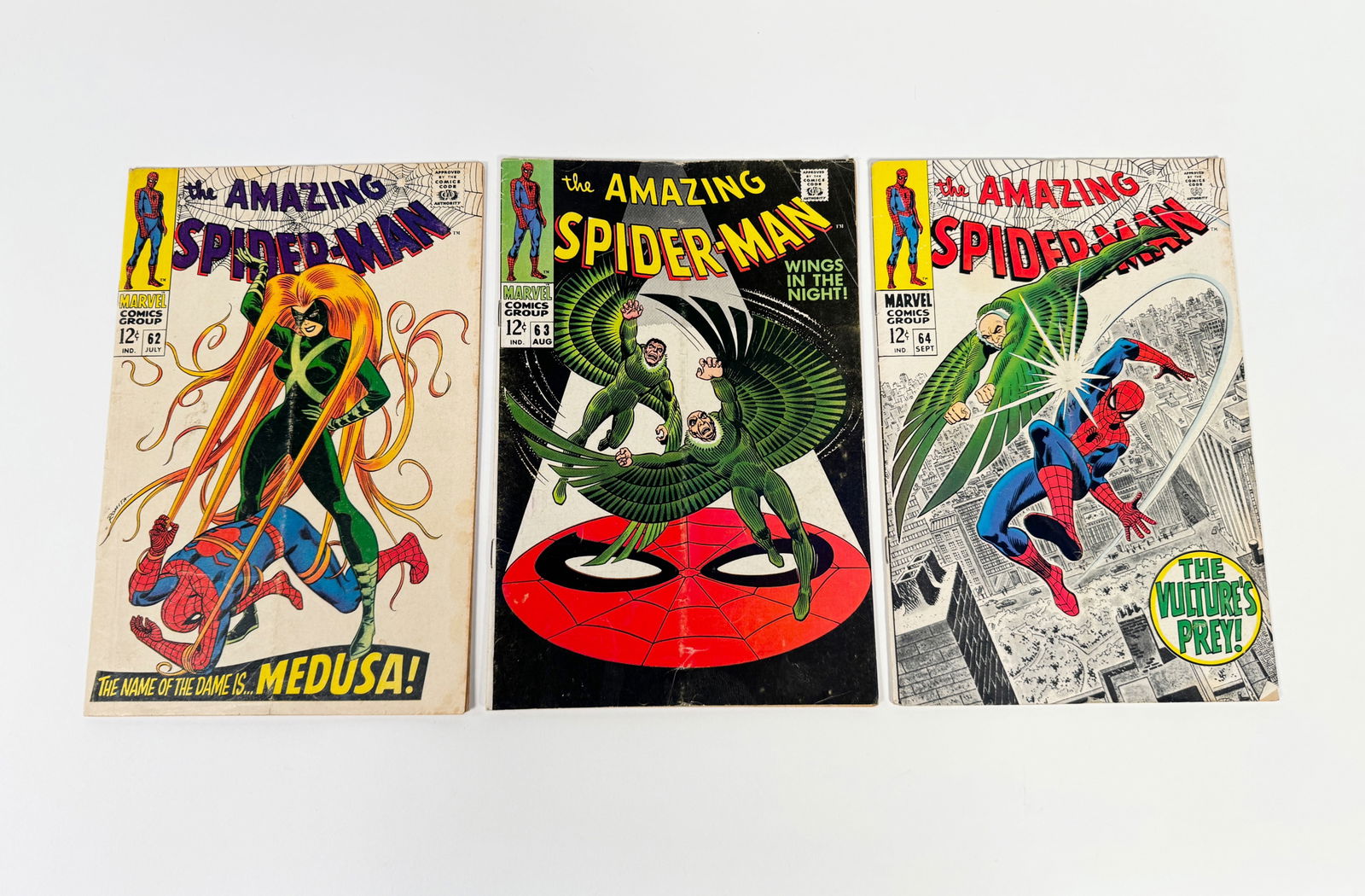 Lot of three 1968 The Amazing Spider-Man comics by Marvel. (1 of 2)