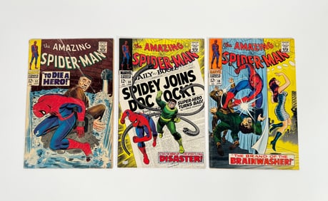 Lot of three 1967/1968 The Amazing Spider-Man comics by Marvel.