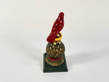 MacKenzie-Childs Red Ceramic Bird on Thistle stocking hook.