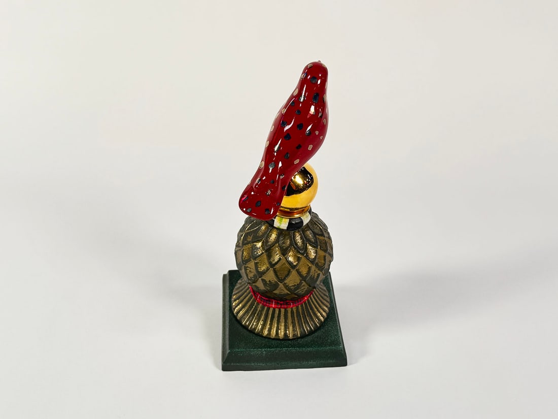 MacKenzie-Childs Red Ceramic Bird on Thistle stocking hook. (1 of 2)