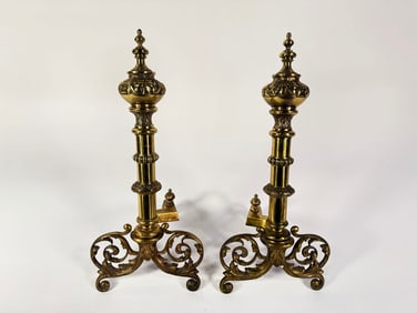 Stylish and antique brass fireplace And Irons.