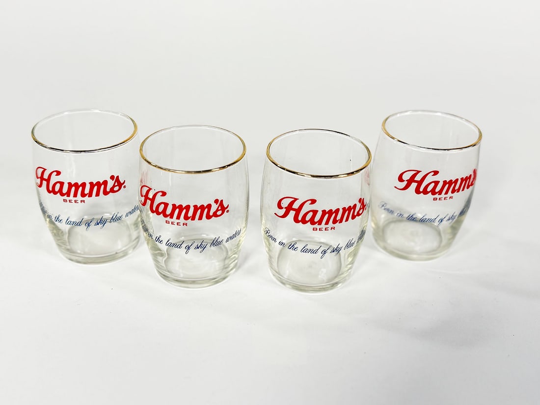 Lot of 4 1950s Hamm's Beer Chaser gold-rimmed tavern glasses. (1 of 1)