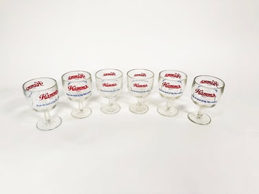Lot of 6 circa 1950s Hamm's Beer glass tavern mugs.