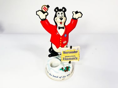 1960s Hamm's Bear three-dimensional Juggler bar back piece.