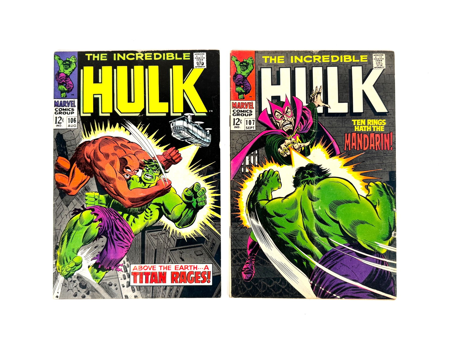Lot of two 1968 The Incredible Hulk comics by Marvel. (1 of 2)