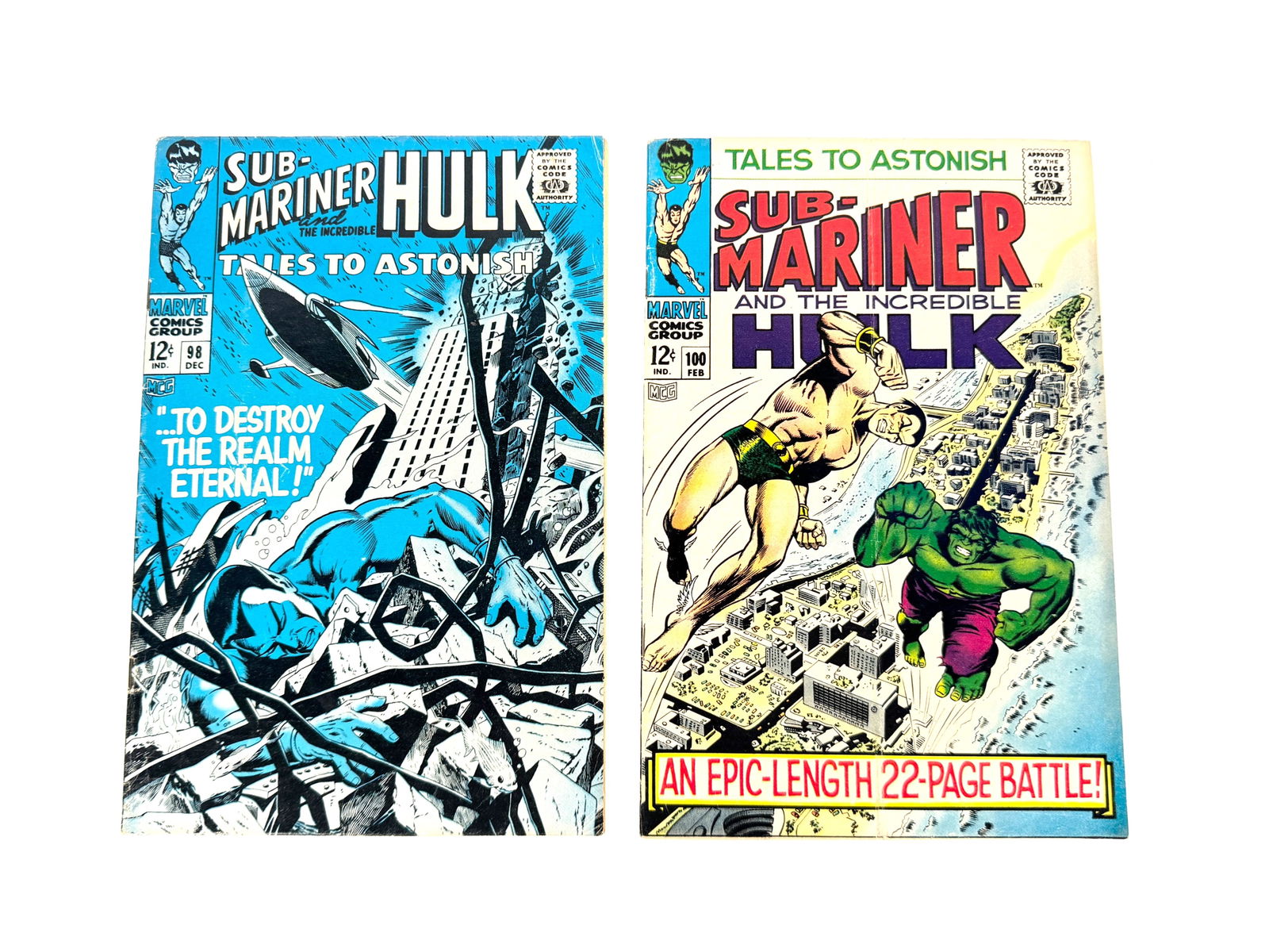 Lot of 1967/68 two Sub-Mariner and the Incredible Hulk: Tales to Astonish comics by Marvel. (1 of 2)