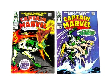 Lot of two 1968 Captain Marvel comics by Marvel.