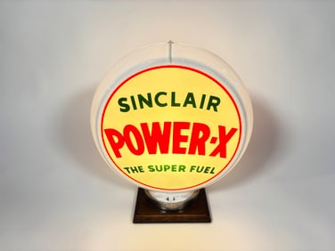 1950s Sinclair Power-X "The Super Fuel" gas pump globe in a Capcolite body.