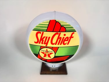 Late 1940s-early '50s Texaco Sky Chief gasoline gas pump globe in a Capcolite body.