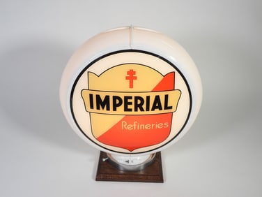 Mid-1950s Imperial Refineries gas pump globe in a Capcolite body.