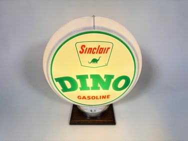 Late 1950s-early '60s Sinclair Oil Dino Gasoline Capcolite-bodied gas pump globe.