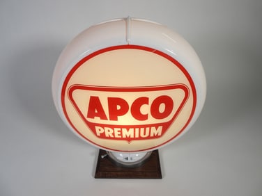 Late 1950s-early '60s Apco Premium Gasoline gas pump globe in a Capcolite body.