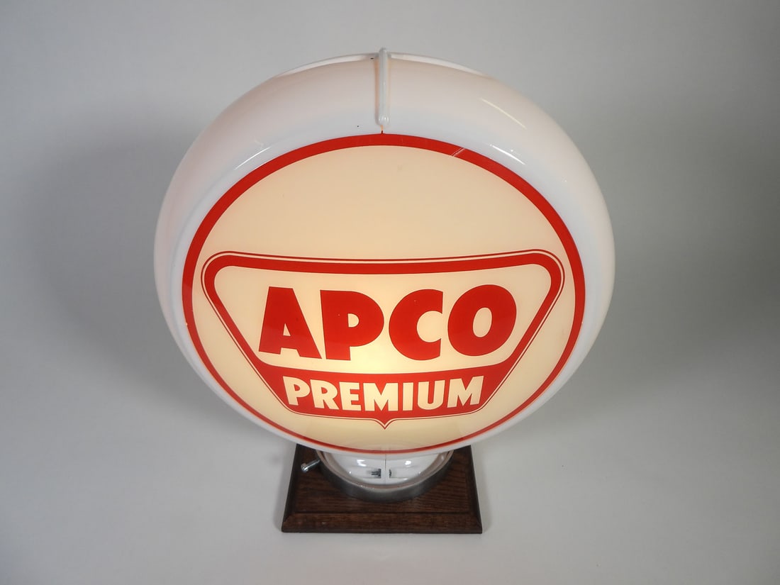 Late 1950s-early '60s Apco Premium Gasoline gas pump globe in a Capcolite body. (1 of 1)