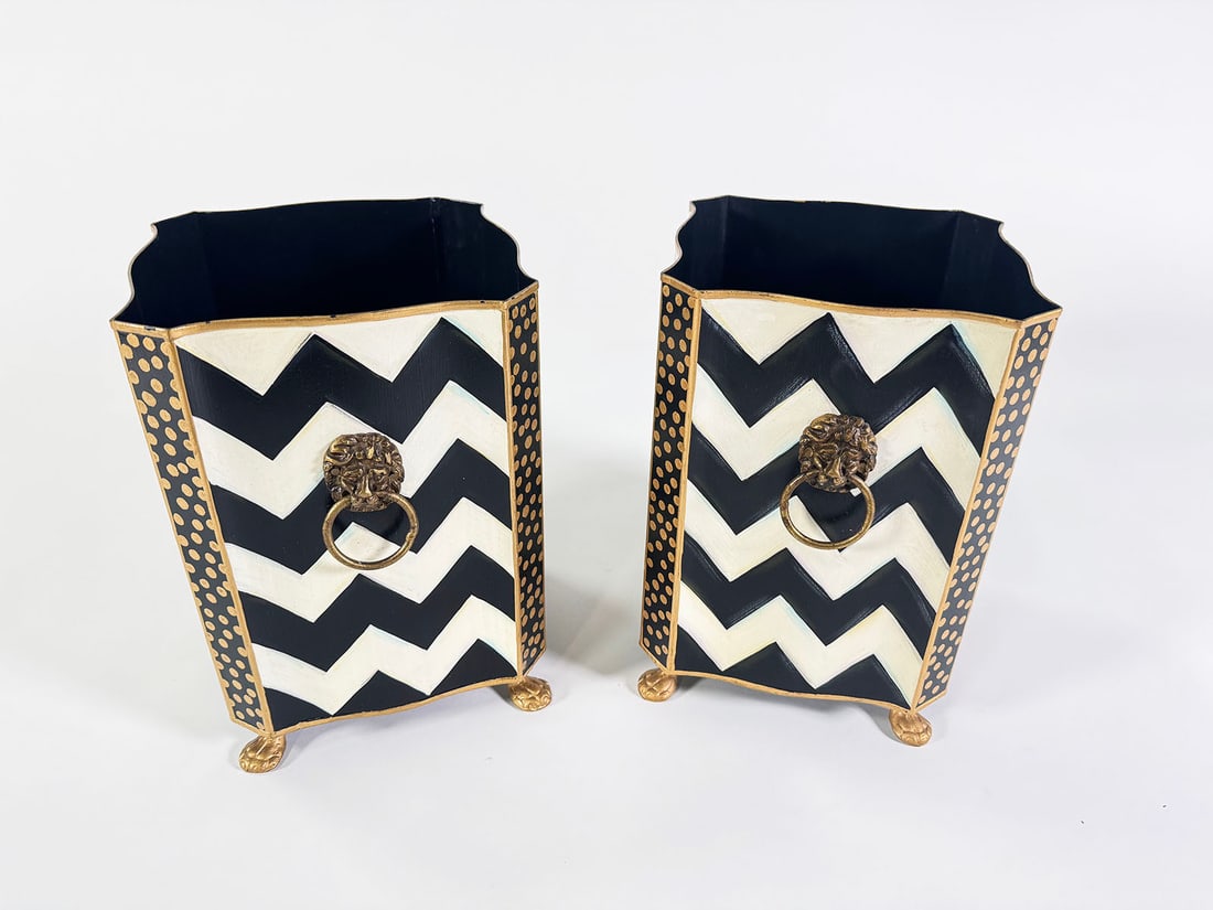 Lot of two MacKenzie-Childs Zig Zag waste bin. (1 of 4)